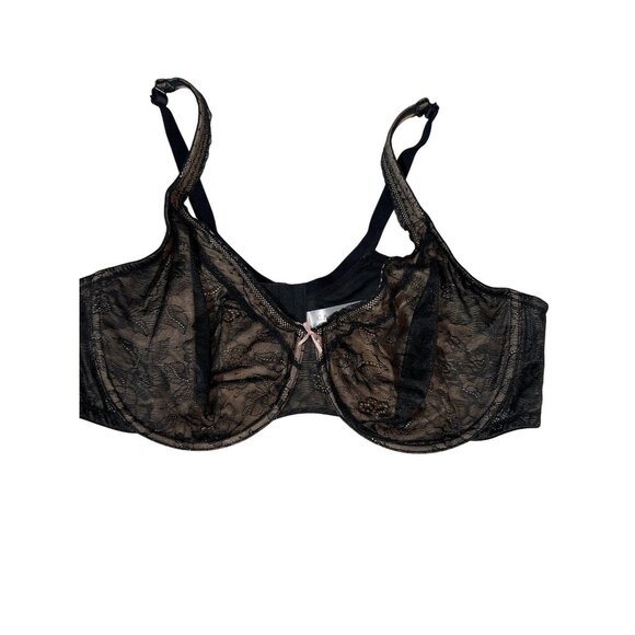 Cacique Black Lace Underwire Bra 46D Modern Lace Style Nylon Blend Womens Plus S - Picture 1 of 5